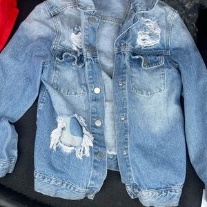 BKE Youth Large Denim Jacket with Distressed Details